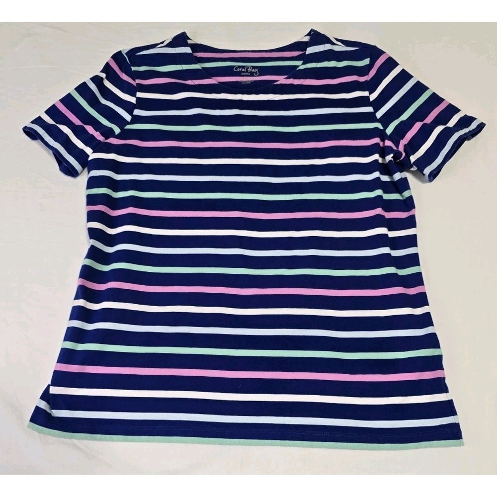Coral‎ Bay Women's Petite Large Short-Sleeve Shirt Multicolor Striped